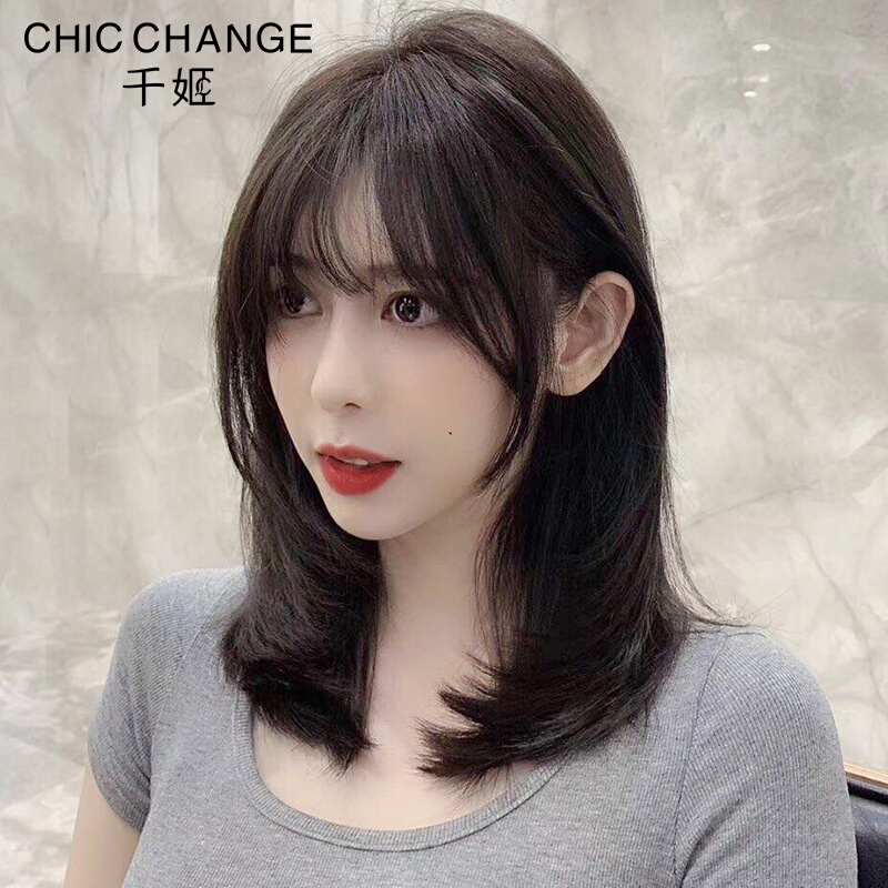 正品千姬假发女短发中长发自然真发全头套网红辛芷蕾同款全真真人