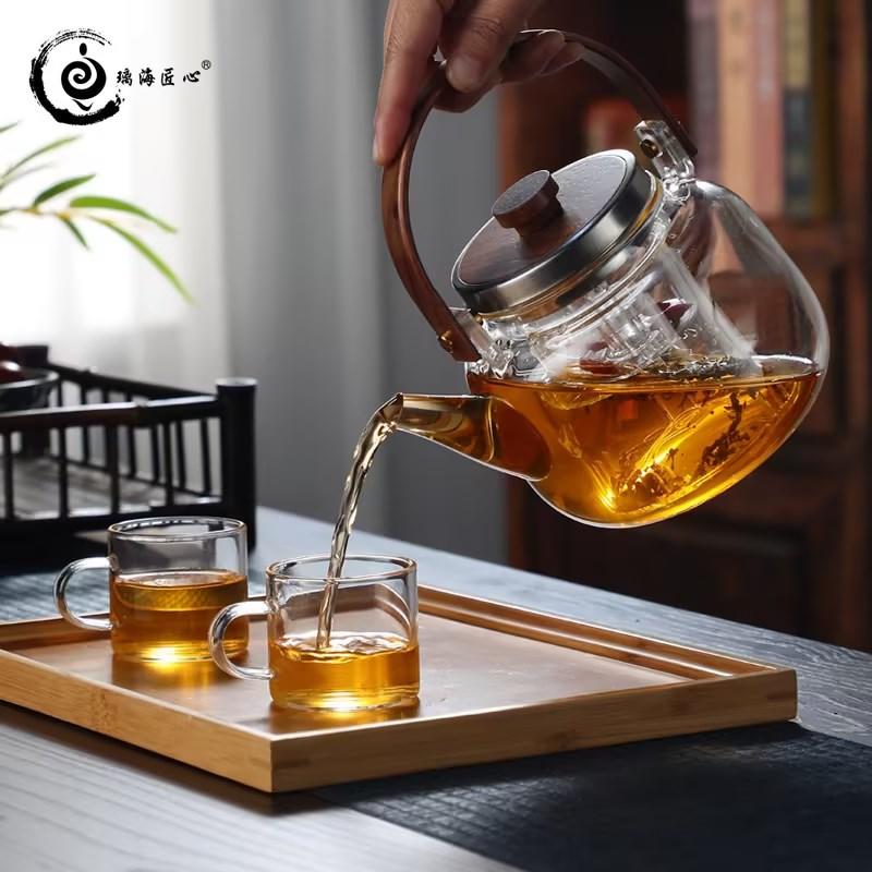 璃海匠心透明樂棲蒸煮壺1000ML電陶爐茶壺養(yǎng)生泡茶提梁壺設鄉(xiāng)味