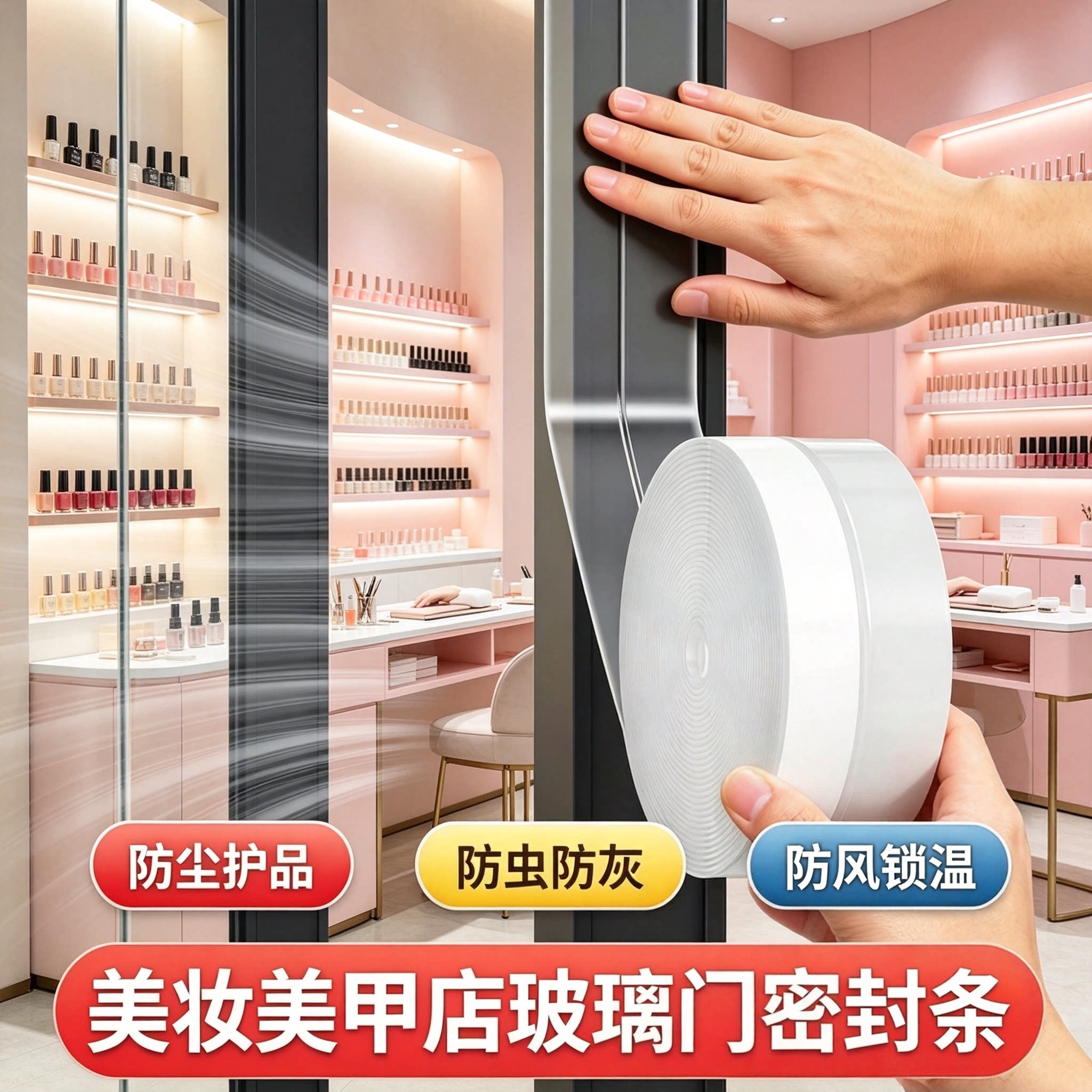 门缝密封条隔音条窗户防风胶带美甲商铺玻璃门缝防风锁温门缝密封条淋浴房玻璃门底缝隙防漏水门缝档板密封条