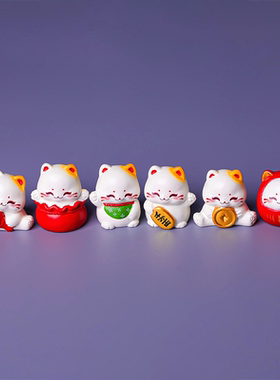 创意新款福禄招财猫 工位桌面车载电脑家居治愈系装饰品小摆件