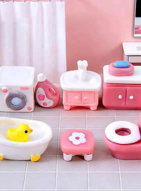 粉色浴室卫生间浴缸洗手台洗衣机马桶微缩娃娃屋DIY装饰品摆件