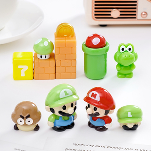 可爱卡通超级玛丽马里欧萌粒 diy装饰品工位治愈系解压桌面小摆件
