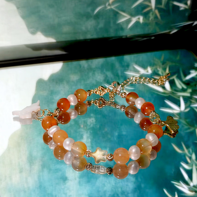 秋季上新手作新中式天然玛瑙金丝玉串珠手链小众精致手饰中秋礼物