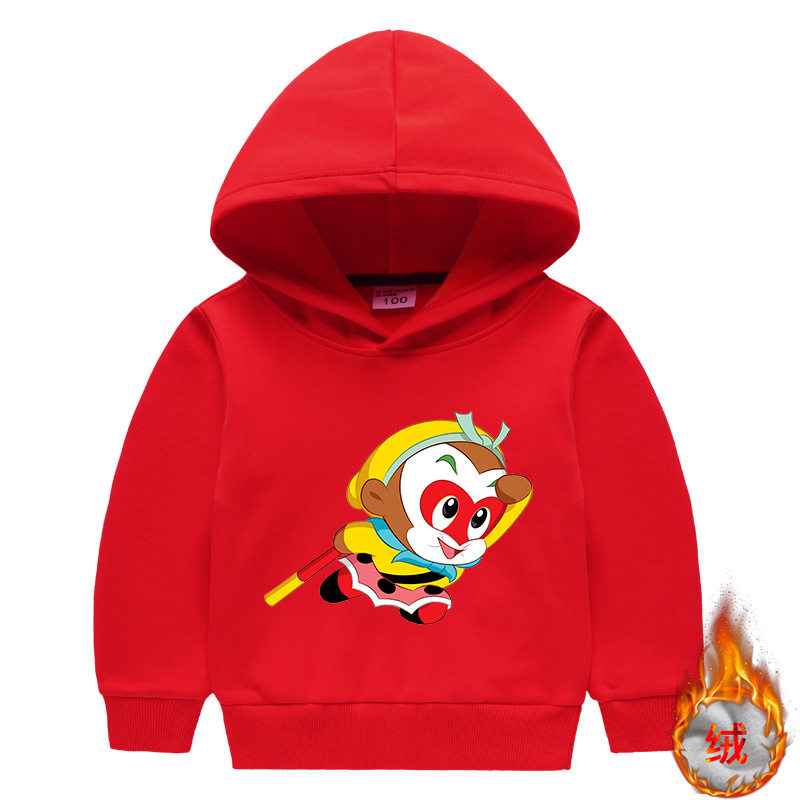 儿童加绒卫衣男童秋冬款外套孙悟空衣服加厚冬装男孩连帽保暖上衣