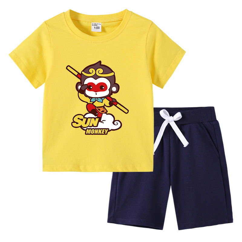 孙悟空衣服儿童套装卡通西游记童装夏季男童短袖T恤薄款两件套潮