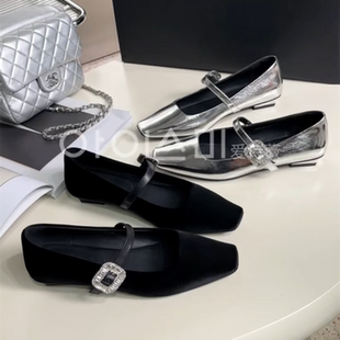 一字带水钻浅口单鞋 爱诗薇女鞋 2026春夏新款 方头低跟玛丽珍鞋 瓢鞋
