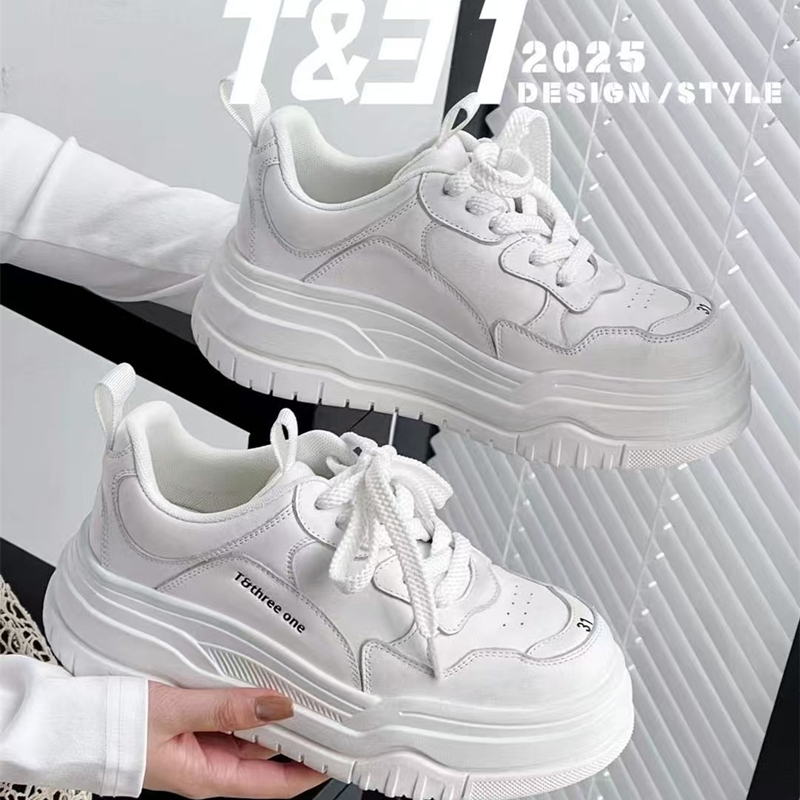 T31女鞋新款松糕厚底真皮小白鞋
