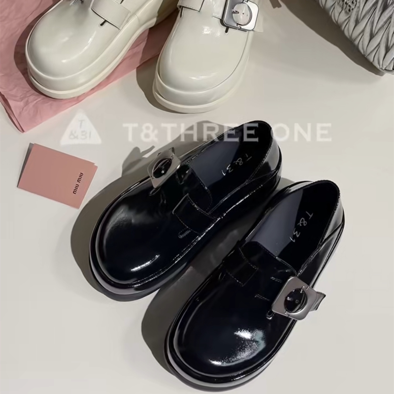 T31女鞋2026春季新款漆皮乐福鞋净版玛丽珍单鞋踩跟勃肯鞋小皮鞋