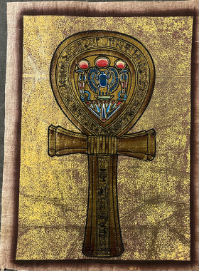 埃及手工制造限定保佑健康生命之钥闪光精品莎草纸画带签名热卖