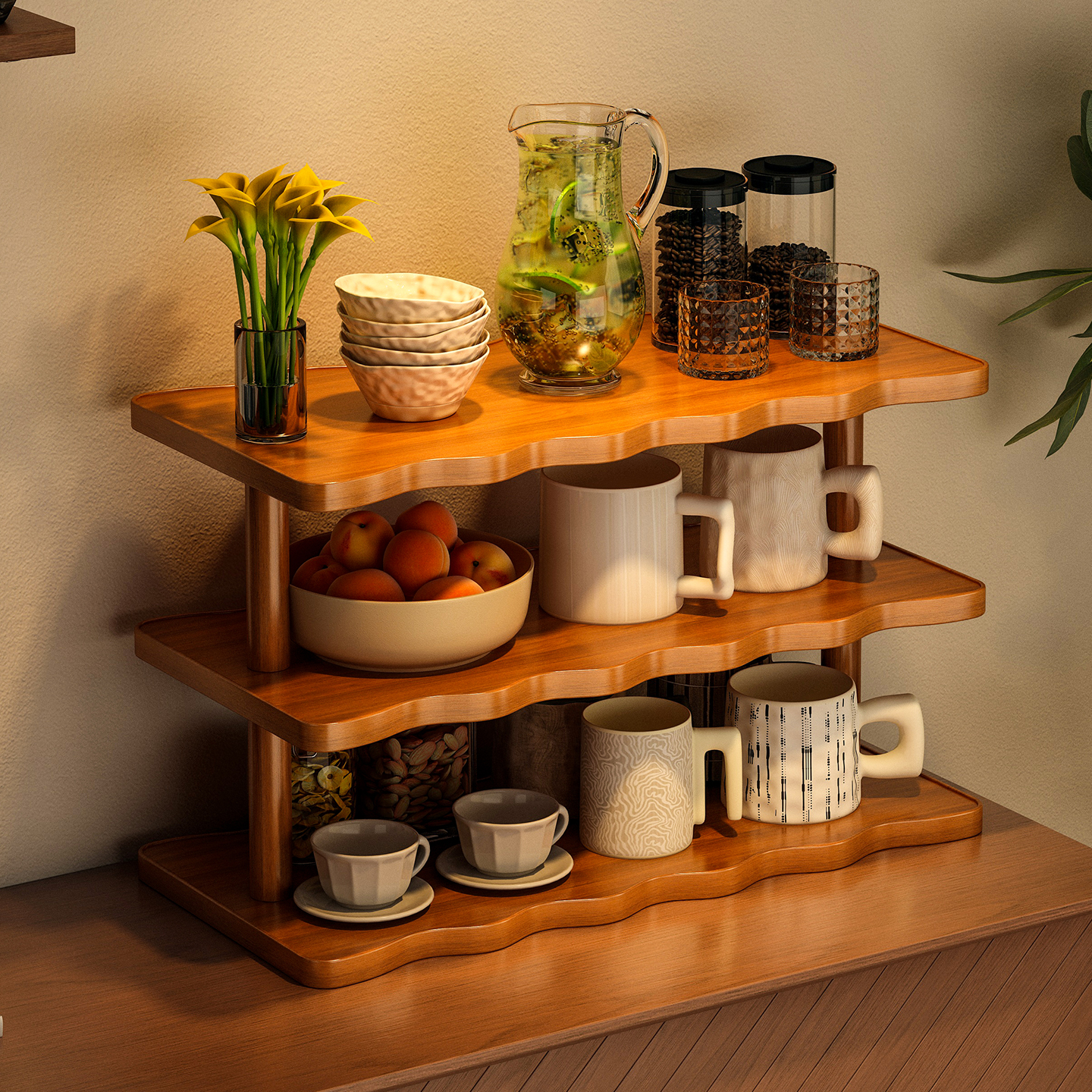 杯架收纳架桌面放水杯咖啡杯非实木杯子托盘茶具架餐桌台面置物架