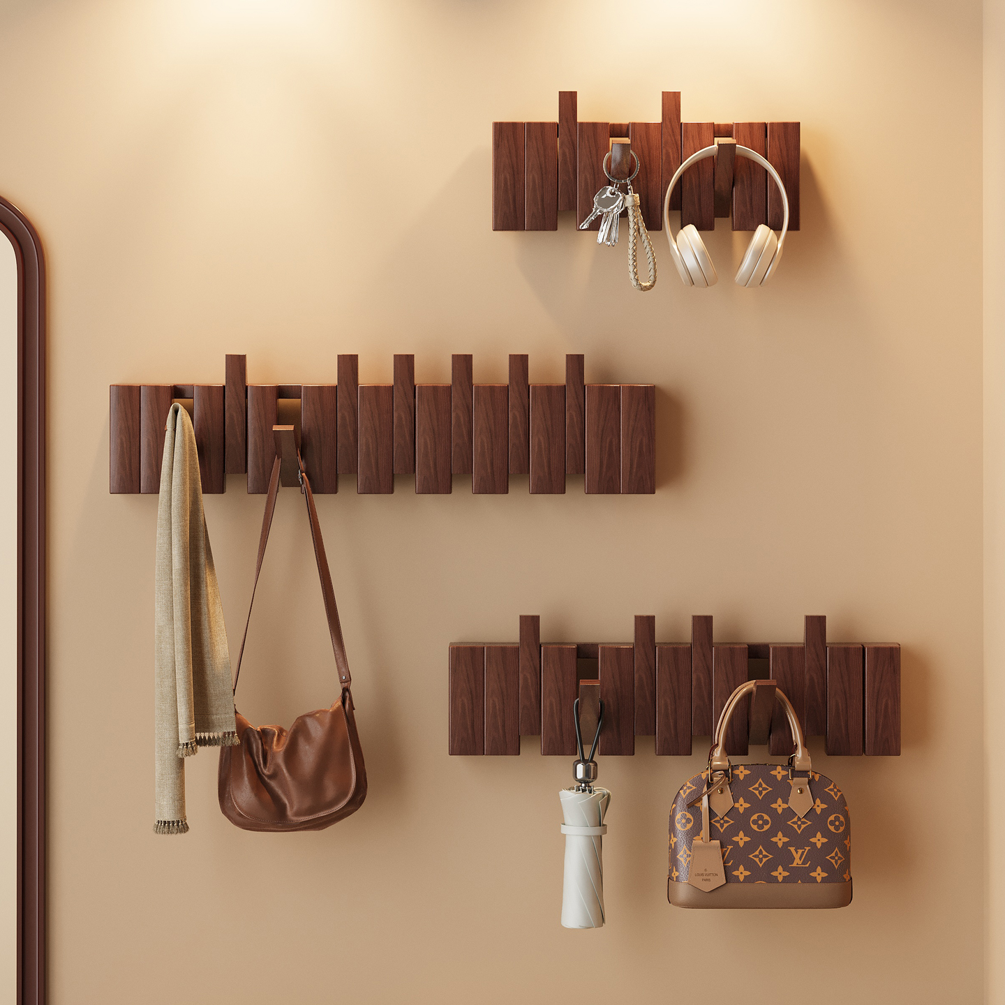 实木钢琴键挂衣架入户进门卧室玄关挂钩门后不占空间衣帽架免打孔