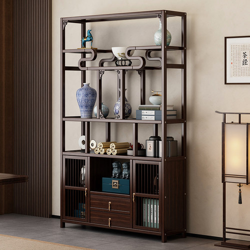 新中式博古现代架简约茶叶茶具收纳柜茶室办公室茶柜非实木置物架