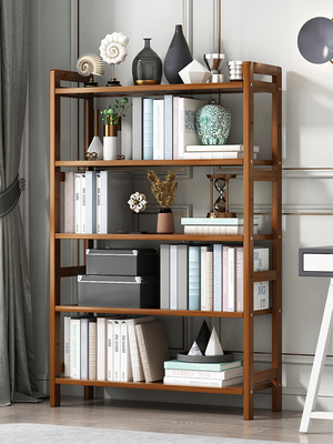 置物架多层收纳书架子落地储物架简易搁板层板靠窄墙边楠竹免打孔