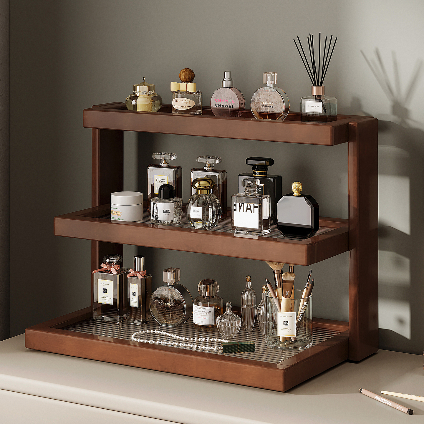 桌面化妆品置物架多层亚克力护肤品口红香水梳妆台收纳架子高级感
