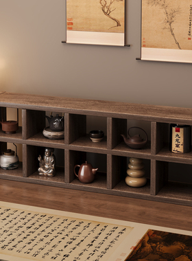 实木中式博古杯架茶具多宝阁置物架子可壁挂小型茶室展示柜侘寂风