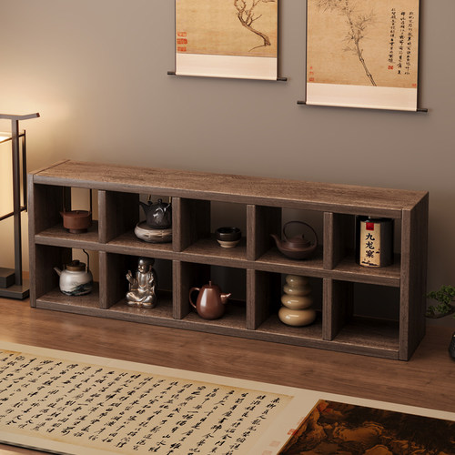 实木中式博古杯架茶具多宝阁置物架子可壁挂小型茶室展示柜侘寂风