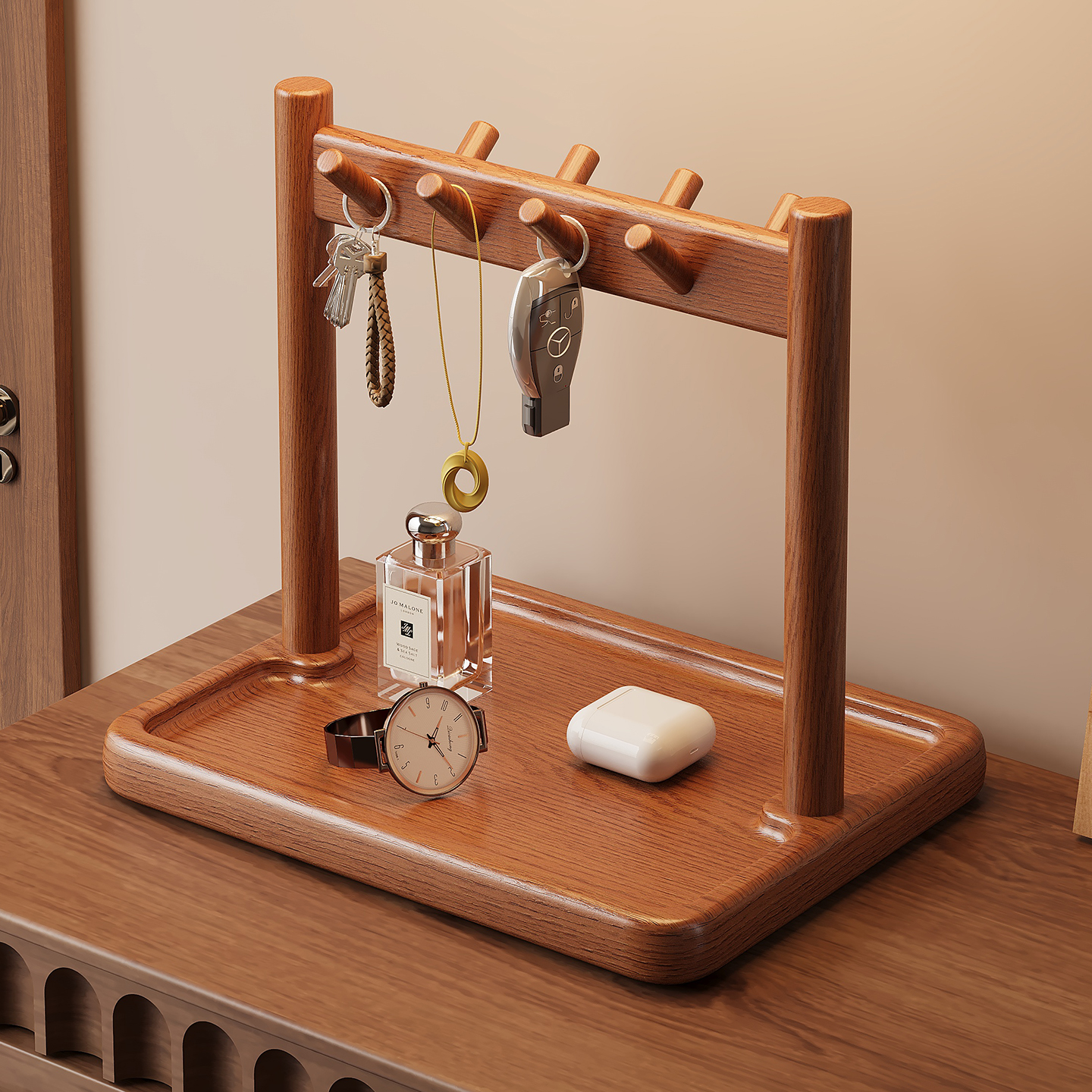 实木进门口入户钥匙收纳玄关摆件置物架首饰展示架手表眼镜摆放架