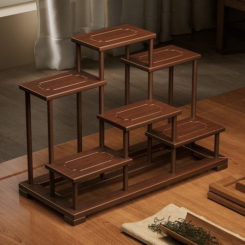 桌面博古架实木新中式茶桌台式茶具置物架茶室茶叶架子摆放架小型