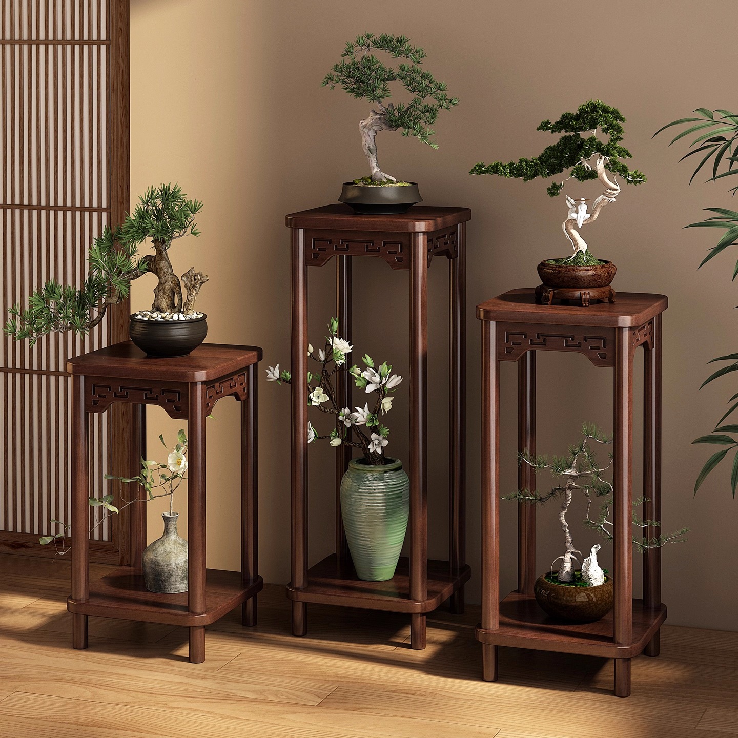 博古架实木中式展示架摆件摆放架茶室花台架客厅落地式小型置物架