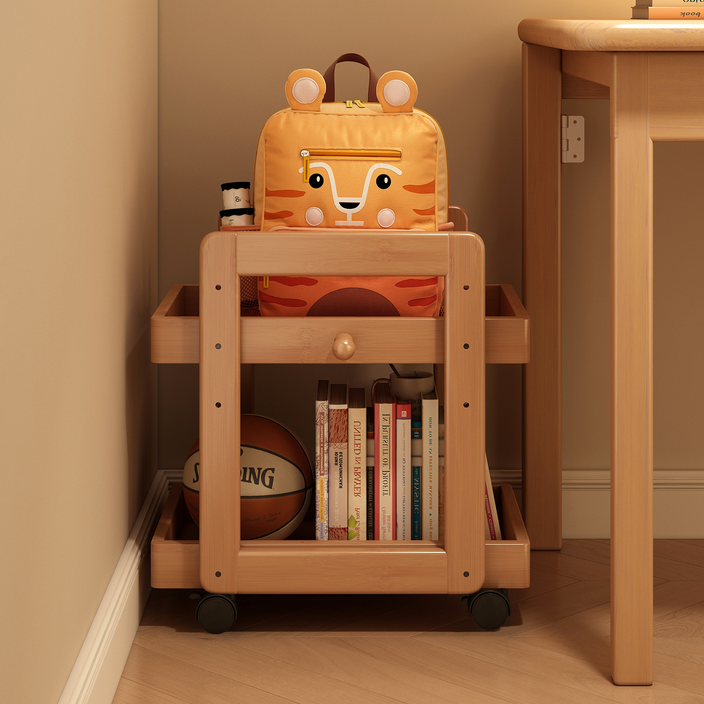 实木带轮书包收纳置物架