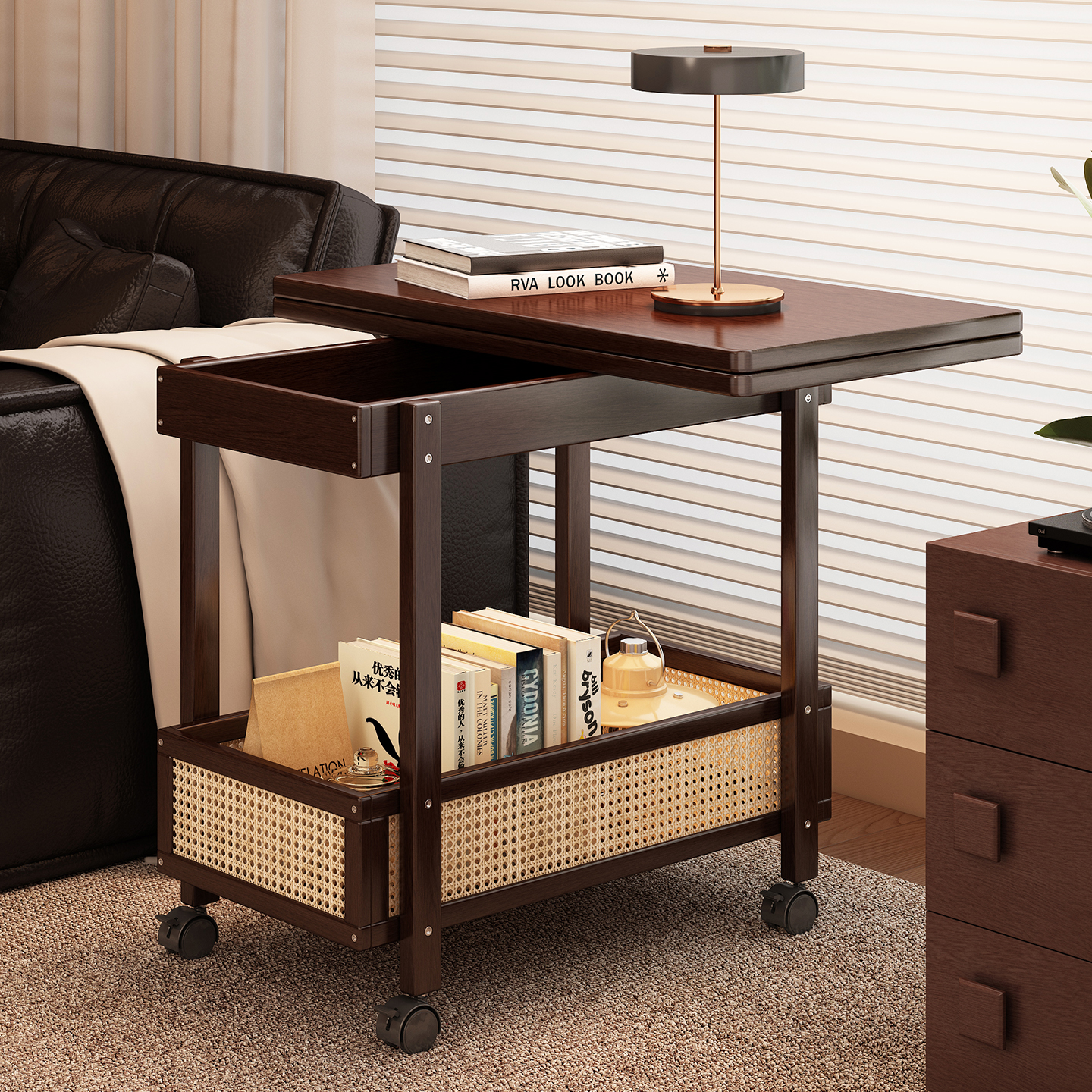 移动沙发边几折叠桌子2025新款边柜小户型推车客厅置物架实木中古