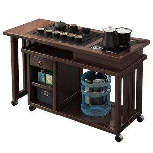 旋转茶桌阳台家用移动茶台喝茶桌椅组合实木小型茶几具烧水壶一体