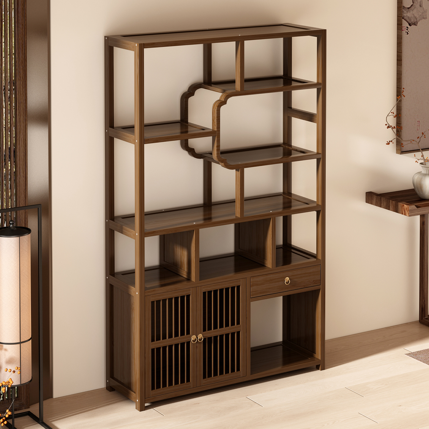 新中式博古架茶具茶叶收纳置物架办公室古董藏品摆件展示柜多宝阁