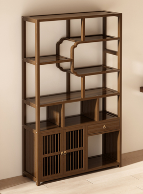新中式博古架茶具茶叶收纳置物架办公室古董藏品摆件展示柜多宝阁