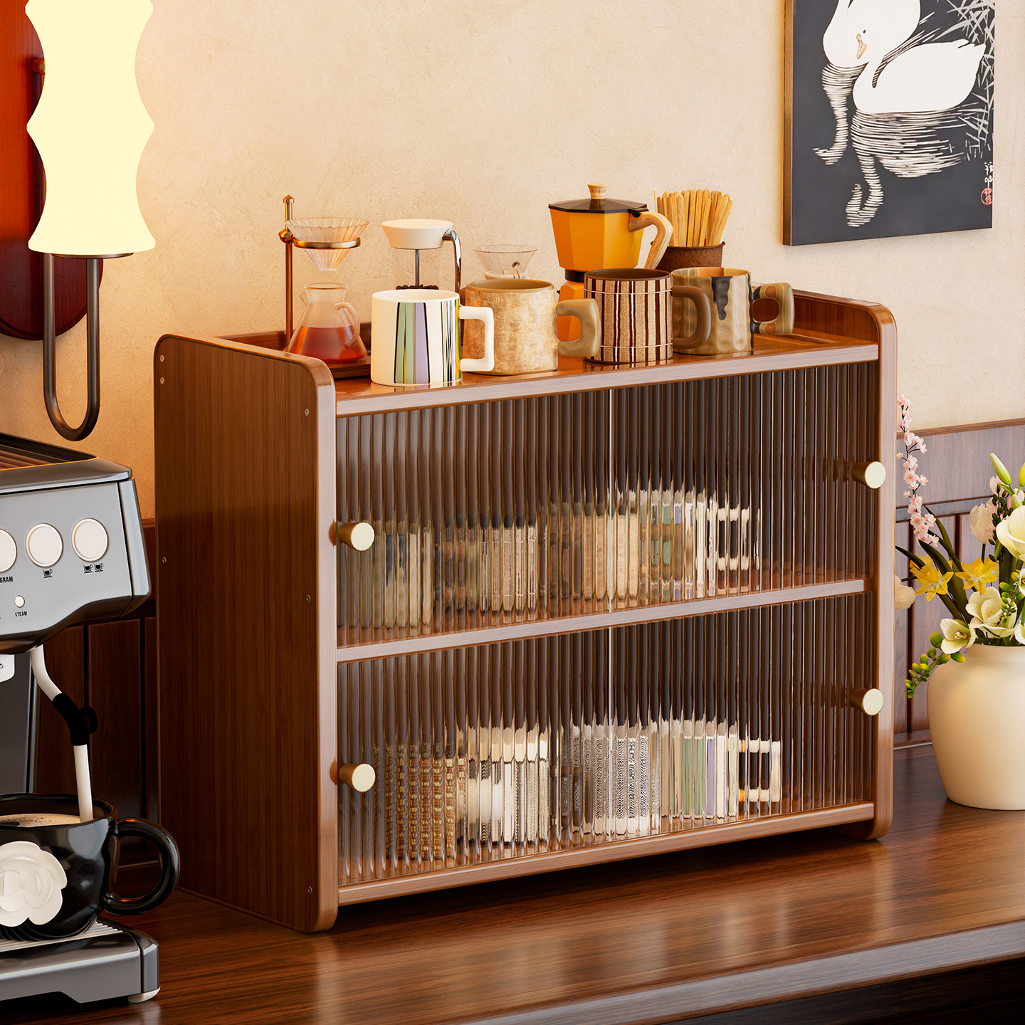 桌面杯子置物架收纳餐桌上水杯咖啡杯茶杯茶具防尘展示柜小型杯架