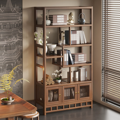 茶叶展示架茶室收纳博古架中式茶柜置物架子落地隔断非实木多宝阁