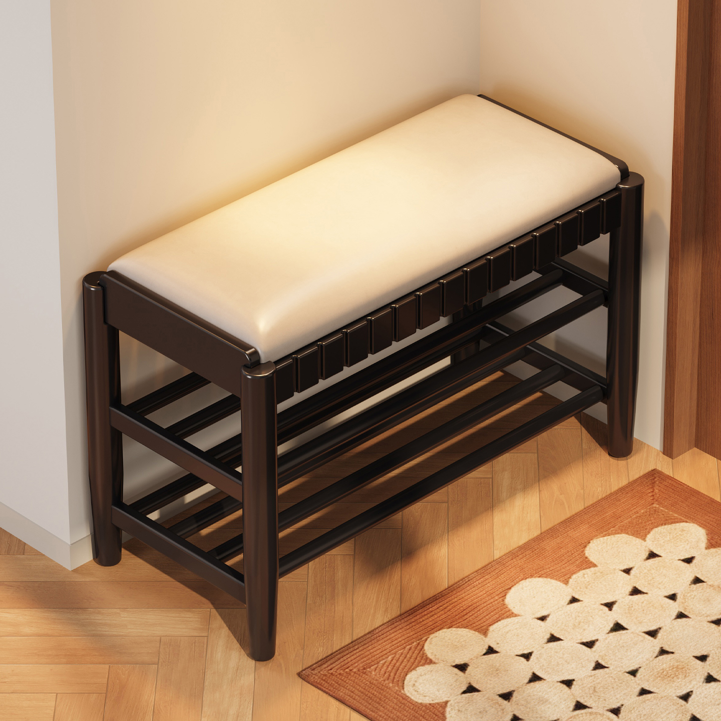 实木换鞋凳门口家用穿鞋凳入户进门轻奢高级感可坐鞋柜一体玄关凳