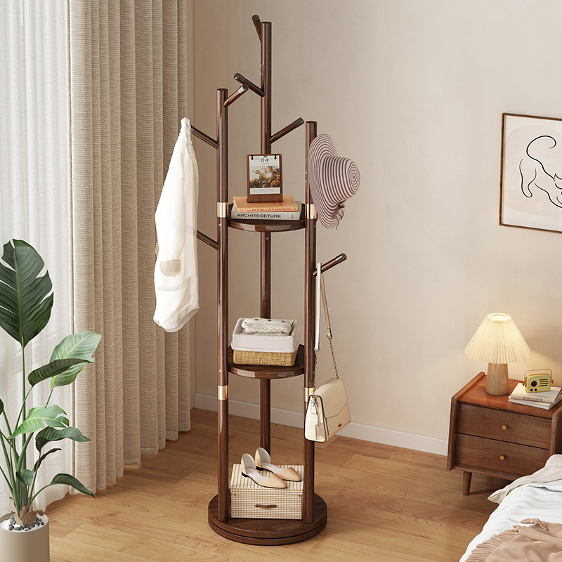 实木衣帽架旋转衣架落地卧室家用多功能挂衣架客厅简易立式衣架子