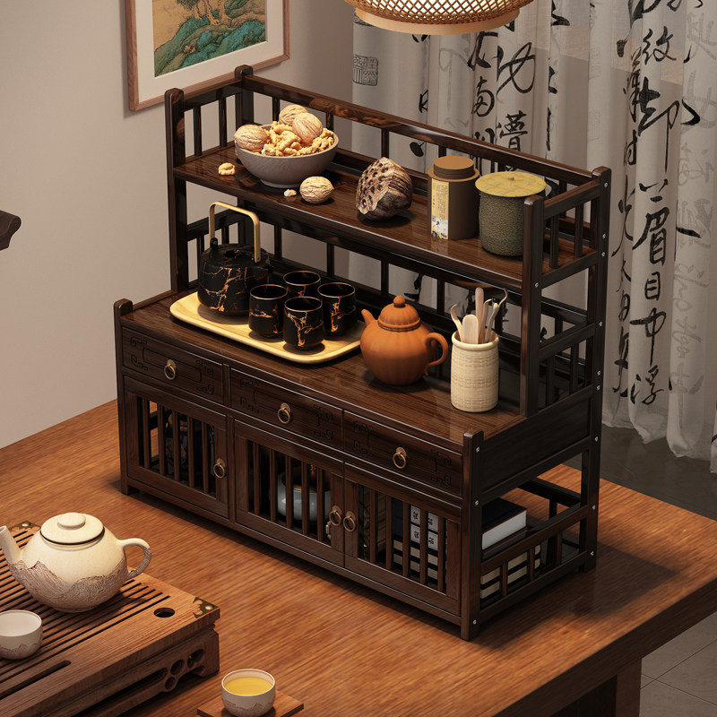 桌面博古架茶杯架子小型置物架实木中式茶室茶叶紫砂壶摆件展示架