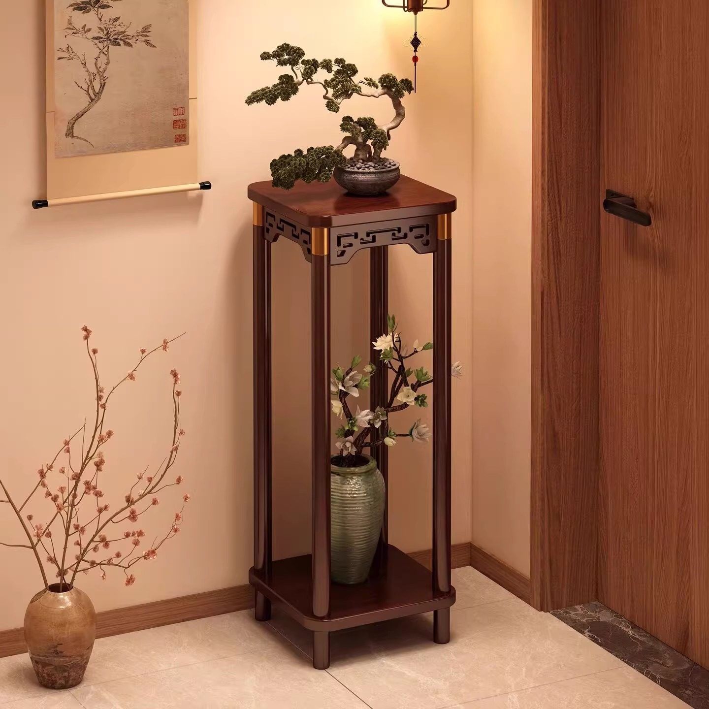 新中式花架子客厅落地式置物架阳台花盆架室内花台绿植鱼缸摆放架