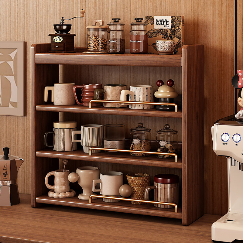 桌面杯架实木中古置物架多层餐桌台面杯架子咖啡店转角收纳展示