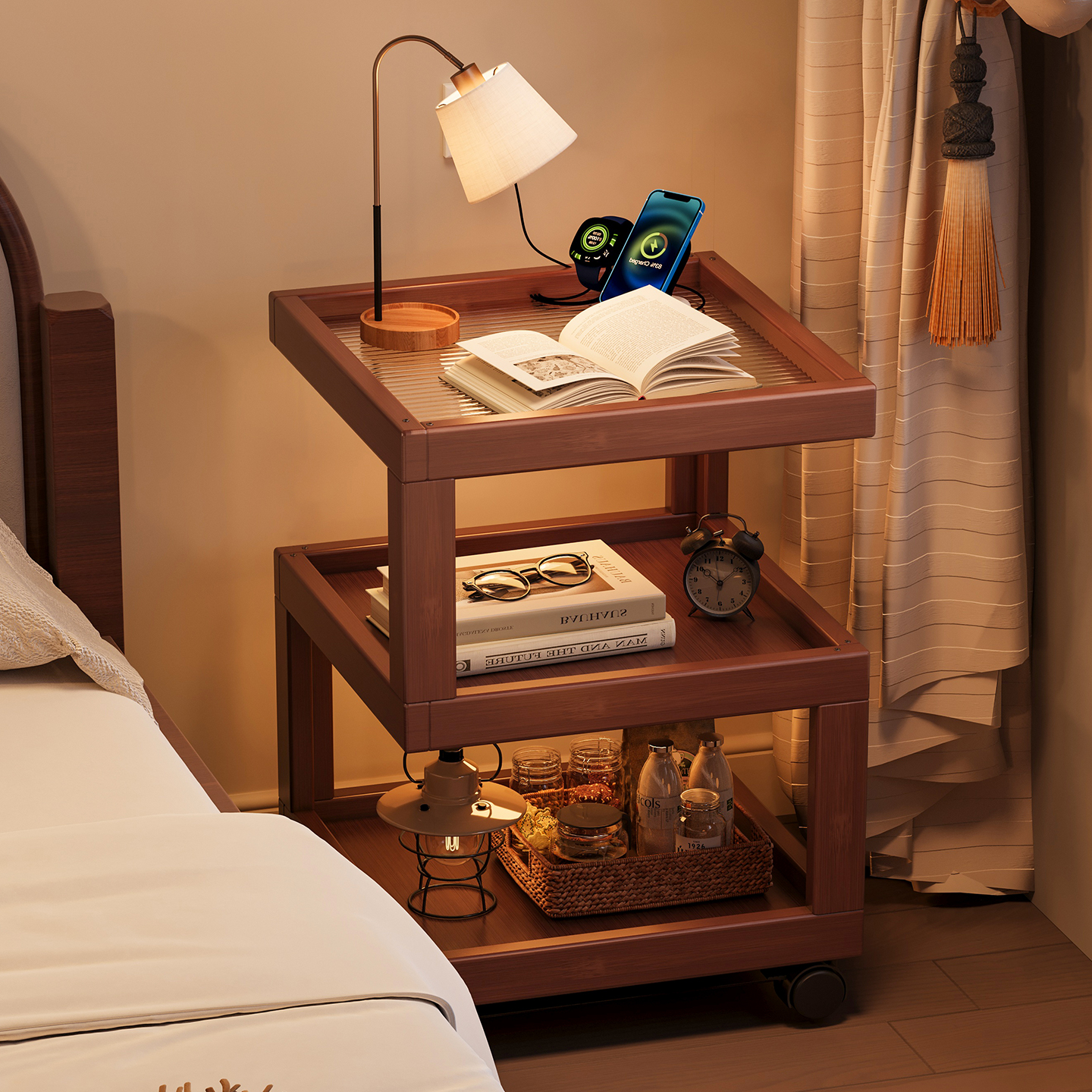 床头柜置物架家用卧室小型非实木边几2025新款法式边柜创意小柜子