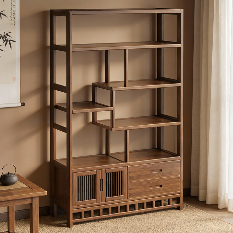 博古架新中式茶室茶叶置物架非实木茶具收纳紫砂壶摆放架客厅隔断