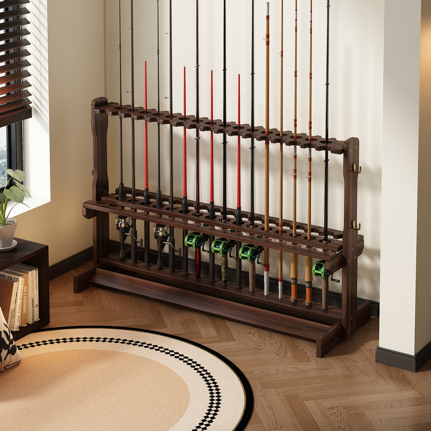 高端鱼竿展示架鱼竿架子家用收纳架路亚竿架固定架渔具鱼杆放置架