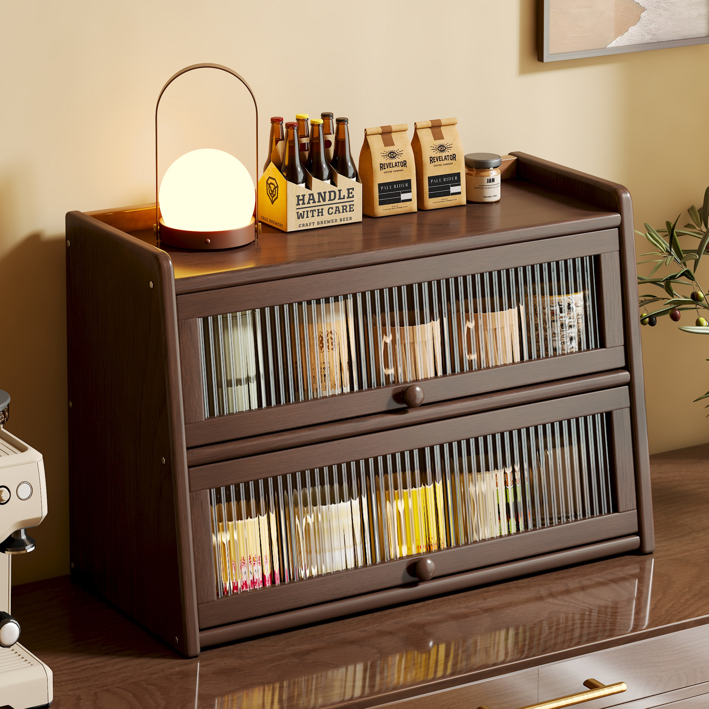 桌面置物架翻门杯子小收纳柜茶具展示柜子厨房水杯杯架餐具储物柜