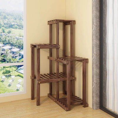 实木阳台转角花架户外庭院落地多肉大花盆架墙角多层植物置物架子