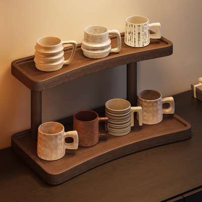 实木置物架杯架桌上杯子架子餐桌茶杯台面桌面咖啡杯水杯分层收纳