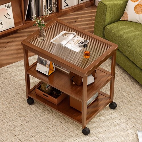 移动边几带轮客厅钢化玻璃小茶几