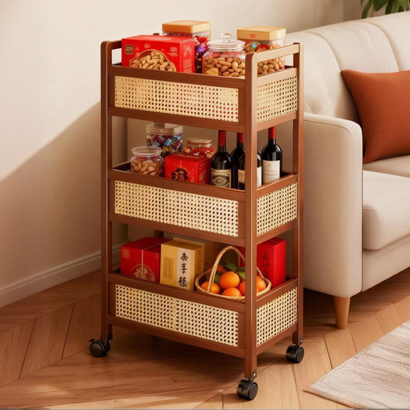 中古风客厅可移动小推车置物架收纳储物零食多功能小户型茶几边几,住宅家具,移动边几/推车,淘宝优惠券,粉丝福利购,淘宝优惠卷