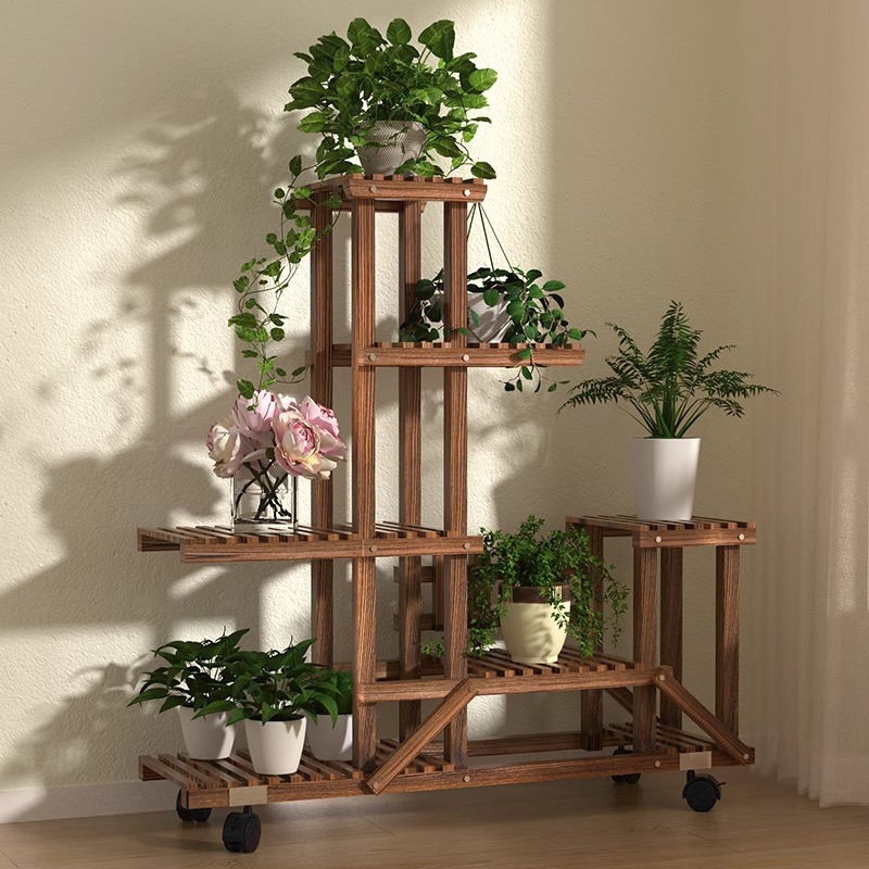实木花架置物架阳台可移动花架子客厅落地式户外多肉多层花盆托