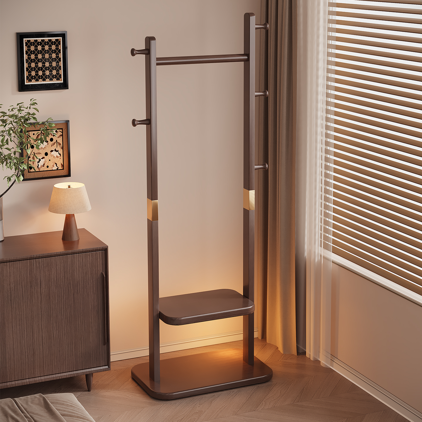 实木落地衣架卧室家用衣帽架新中式不占地挂衣服架子晾衣架置物架