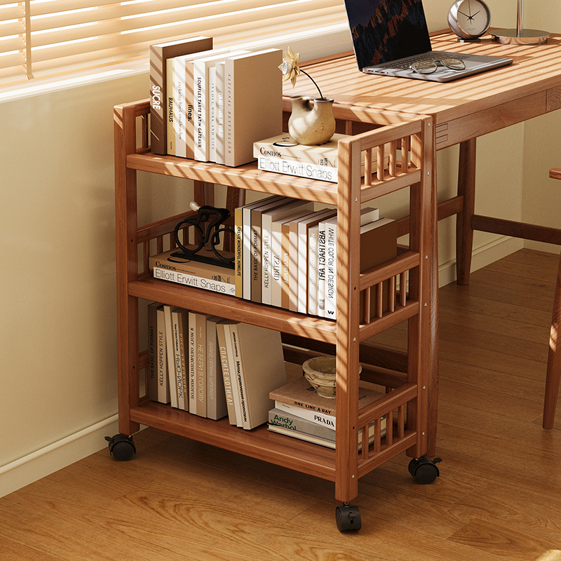 置物架收纳架宿舍桌下书架桌边移动带轮小推车客厅落地小型零食架