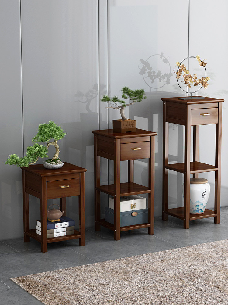 中式花架子客厅落地式花盆架置物架阳台多层带抽花台植物摆放架子