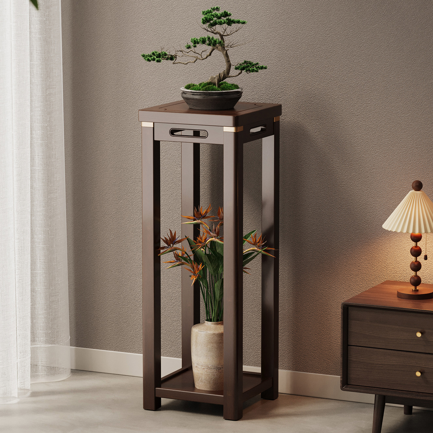 实木花台中式花架子客厅落地式置物架多层花盆景绿植摆放架鱼缸架