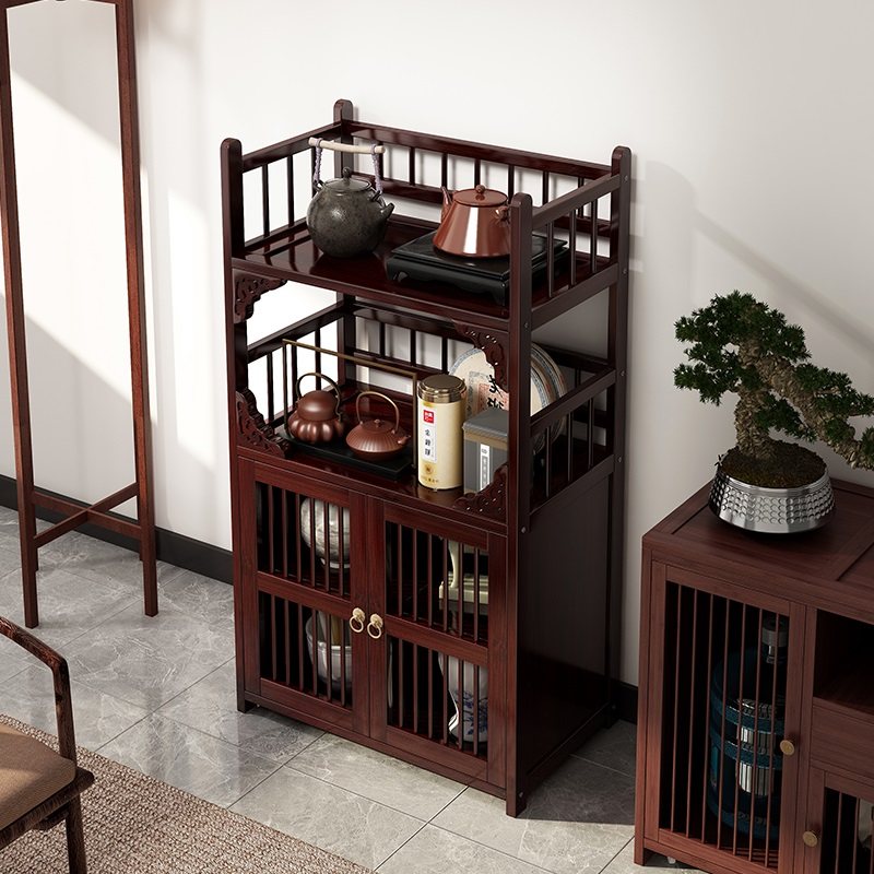 新中式多层茶叶收纳架茶台茶水柜茶桌茶室茶柜茶架子博古架置物架