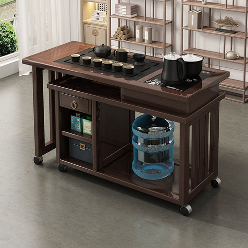 永爵楠竹旋转茶桌椅组合可移动